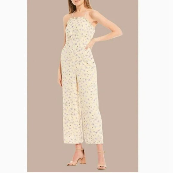 Gianni Bini Floral Halter Wide Leg Jumpsuit Yellow M bohemian summer cottagecore - Picture 1 of 10